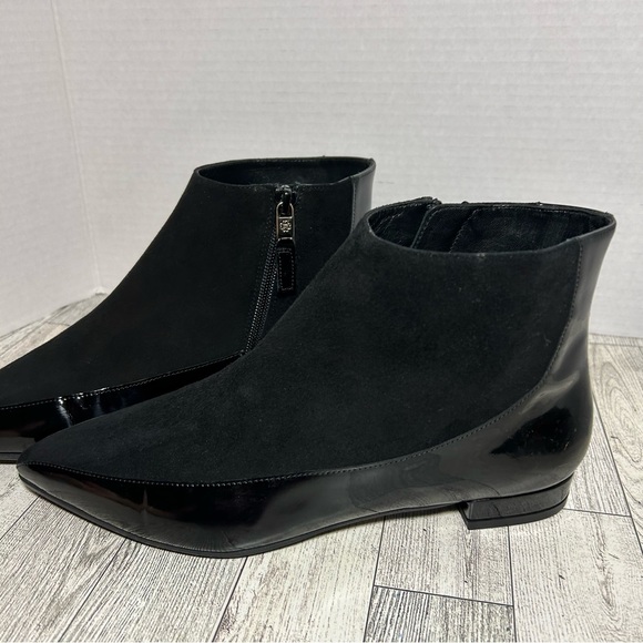 L. K. Bennett Alis black patent leather and suede ankle booties size 7 - Picture 6 of 11